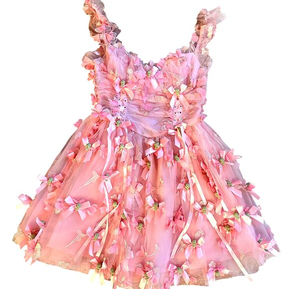 Pink 3D Skull Coquette Corset Floral A Line Mini Dress - Size Small/Medium - Picture 1 of 4